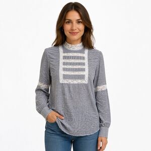 Ralph Lauren Womens Shirt Blouse Med  Lace Trim Victorian Cottagecore Soft Girl